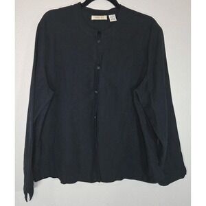 Linden Hill Silk Linen Blouse Black Button Front Lightweight XL
